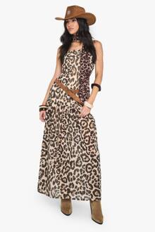 Bedrukte Chiffon Bandeau Maxi Jurk, Leopard - 46