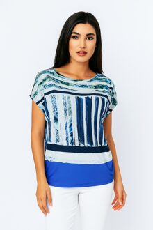 Bedrukte eivormige jersey top van zachte viscosemix - maat Navy