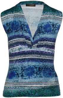 Bedrukte Faux Wrap Mouwloze Top in Petrol Smaragd - EU 42 / UK 14