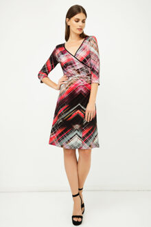 Bedrukte jersey imitatiewikkeljurk in rood - maat