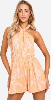 Bedrukte Linnen Look Romper, Rust - 40