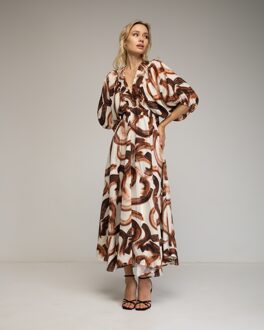 Bedrukte maxi-jurk. Bruin