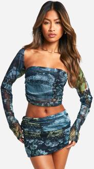 Bedrukte Mesh Micro Mini Rok, Multi - 42