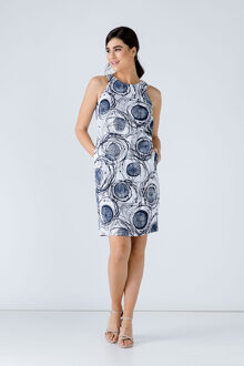Bedrukte, mouwloze zakjurk in marineblauw Navy - EU 40 / UK 12