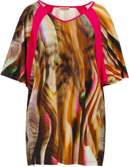 Bedrukte Stretch Jersey Top met Vleermuismouwen Plus Size - maat M Veelkleurig