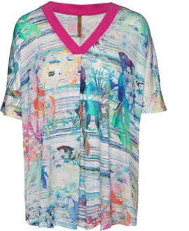 Bedrukte V Hals Top - maat Veelkleurig