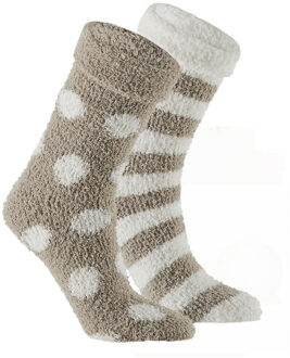 bedsokken / huissokken - dames - 2-pack - beige/wit 36/41