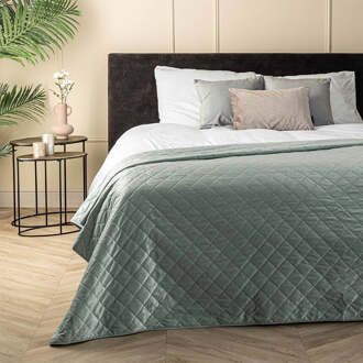 Bedsprei Velvet Ruit - Groen - 180x260cm Van Fresh And Co Microvezel - Dekbed-Discounter.nl - 180 x 260 cm