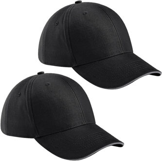 Beechfield 2x stuks beechfield 6-panel baseballcap - zwart/grijs - voor volwassenen - katoen