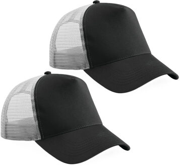 Beechfield 2x Truckers baseball cap zwart/grijs voor volwassenen