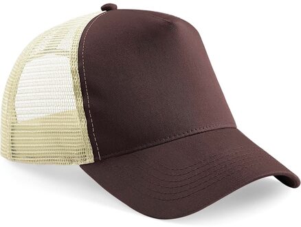 Beechfield 2x Truckers baseball caps bruin/beige voor volwassenen - voordelige petjes/caps