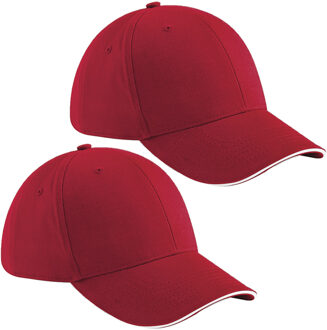 Beechfield 4x stuks 6-panel baseballcap rood/wit voor volwassenen