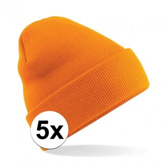 Beechfield 5x Basic winter muts oranje voor volwassenen