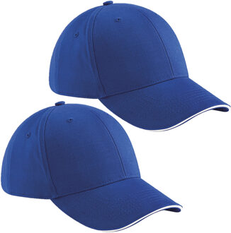 Beechfield 6 panel baseballcap - 2x - blauw/wit - voor volwassenen - katoen