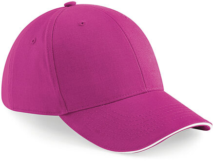 Beechfield 6-panel baseballcap fuchsia roze/wit voor volwassenen