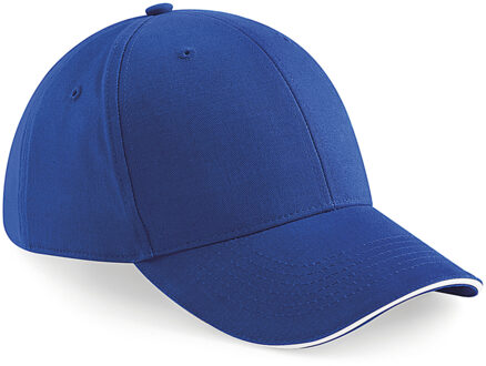 Beechfield 6-panel baseballcap kobalt blauw/wit voor volwassenen