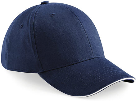 Beechfield 6-panel baseballcap navy blauw/wit voor volwassenen