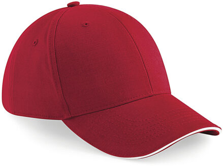 Beechfield 6-panel baseballcap rood/wit voor volwassenen