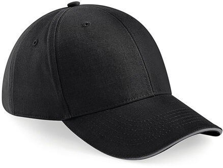 Beechfield 6-panel baseballcap zwart/grijs voor volwassenen