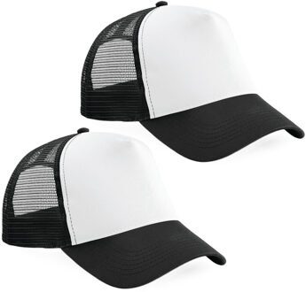 Beechfield Baseballcap - 2x - zwart/wit - truckers pet - volwassenen - verstelbaar