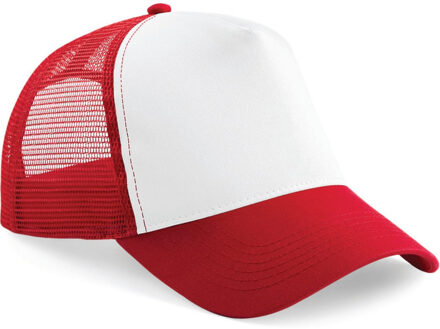 Beechfield Baseballcap - rood/wit - truckers pet - volwassenen - verstelbaar
