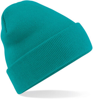 Beechfield Basic dames/heren beanie wintermuts 100% soft Acryl in kleur emerald/smaragd One size