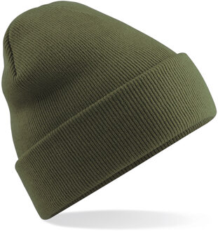 Beechfield Basic dames/heren beanie wintermuts 100% soft Acryl in kleur mosgroen One size