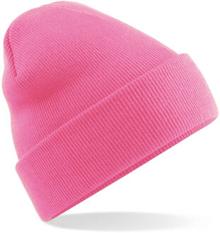 Beechfield Basic dames/heren beanie wintermuts 100% soft Acryl in kleur oud roze One size