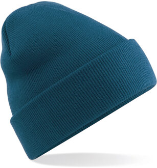 Beechfield Basic dames/heren beanie wintermuts 100% soft Acryl in kleur petrol blauw One size