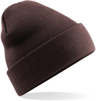 Beechfield basic winter muts/beanie donkerbruin acryl voor volwassenen - Winter Essentials/accessoires