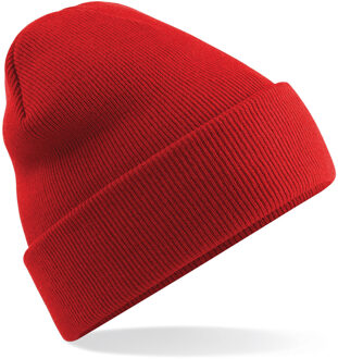Beechfield Beanie Wintermuts - 100% soft Acryl - rood - Super soft - Brede omslag band - dames/ here - One size