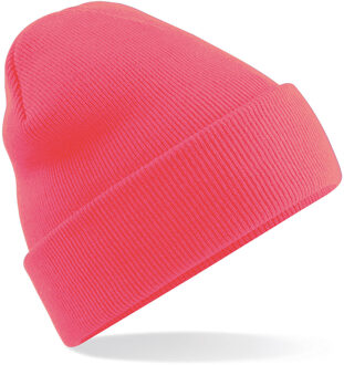 Beechfield Beanie Wintermuts - 100% soft Acryl - roze - Super soft - Brede omslag band - dames/ here One size