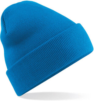 Beechfield Beanie Wintermuts - 100% soft Acryl - saffier blauw - Super soft - Brede omslag band - da One size