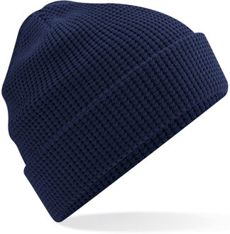 Beechfield Beanie Wintermuts - wafelstructuur - navy blauw - dames - 100% katoen - damesmuts - One size