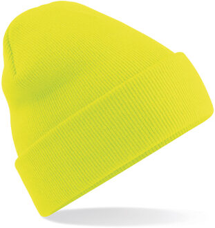 Beechfield Dames/heren beanie wintermuts - soft Acryl - fluor geel - Super soft One size