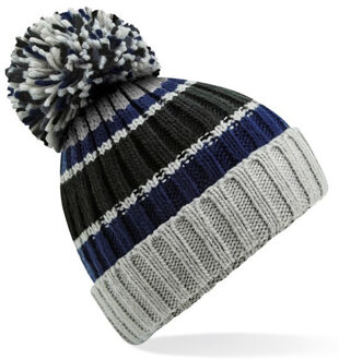 Beechfield Dames Wintermuts met Pompon grijs/blauw 100% acryl One size