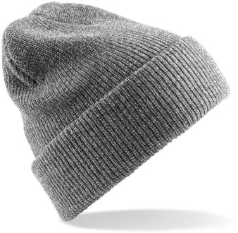 Beechfield Gebreide Heritage Beanie wintermuts in het grijs voor volwassenen - Damesmutsen / herenmutsen - 100% polyacryl