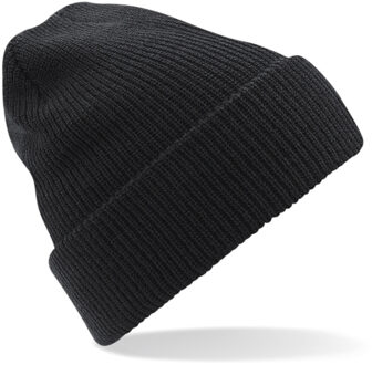 Beechfield Gebreide Heritage Beanie wintermuts in het zwart voor volwassenen - Damesmutsen / herenmutsen - 100% polyacryl