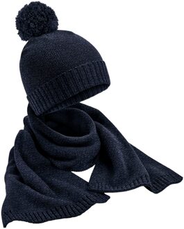 Beechfield Gebreide muts en sjaal voor volwassenen (Marine) Navy - One Size