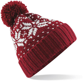 Beechfield Gebreide Nordic wintermuts in het rood/wit met pompom voor volwassenen - Damesmutsen / herenmutsen - 100% Polyacryl