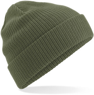 Beechfield Gebreide Organic Beanie wintermuts in het olijf groen voor heren - Herenmutsen - 100% katoen - Biologisch