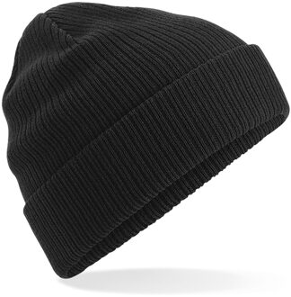 Beechfield Gebreide Organic Beanie wintermuts in het zwart voor heren - Herenmutsen - 100% katoen - Biologisch