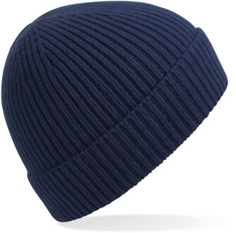 Beechfield Gebreide Ribbed Beanie wintermuts in het navy blauw voor volwassenen - Damesmutsen / herenmutsen - 97% polyacryl en Elastaan