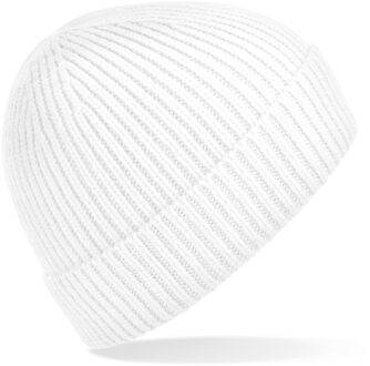 Beechfield Gebreide Ribbed Beanie wintermuts in het wit voor volwassenen - Damesmutsen / herenmutsen - 97% polyacryl en Elastaan