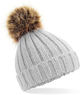 Beechfield Gebreide wintermuts - lichtgrijs - grof/chunky met pompon - voor kinderen
