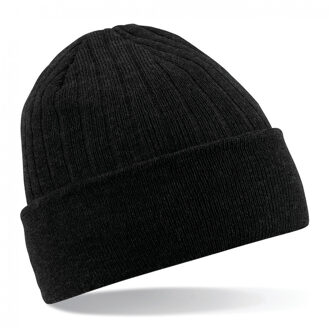 Beechfield Heren/Dames Beanie Thinsulate Wintermuts 100% acryl wol zwart One size