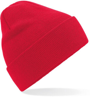 Beechfield Heren/Dames Beanie Wintermuts rood 100% gerecycled ribbed polyester One size