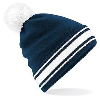 Beechfield Navy/witte beanie muts met pompon voor dames