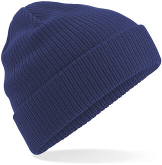 Beechfield Organic Beanie mwintermuts - donkerblauw - heren - 100% gebreid katoen - Biologisch - One size