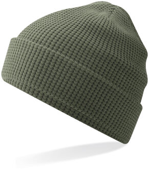 Beechfield Test Dames Beanie Wintermuts wafelstructuur olijf groen 100% katoen - One size